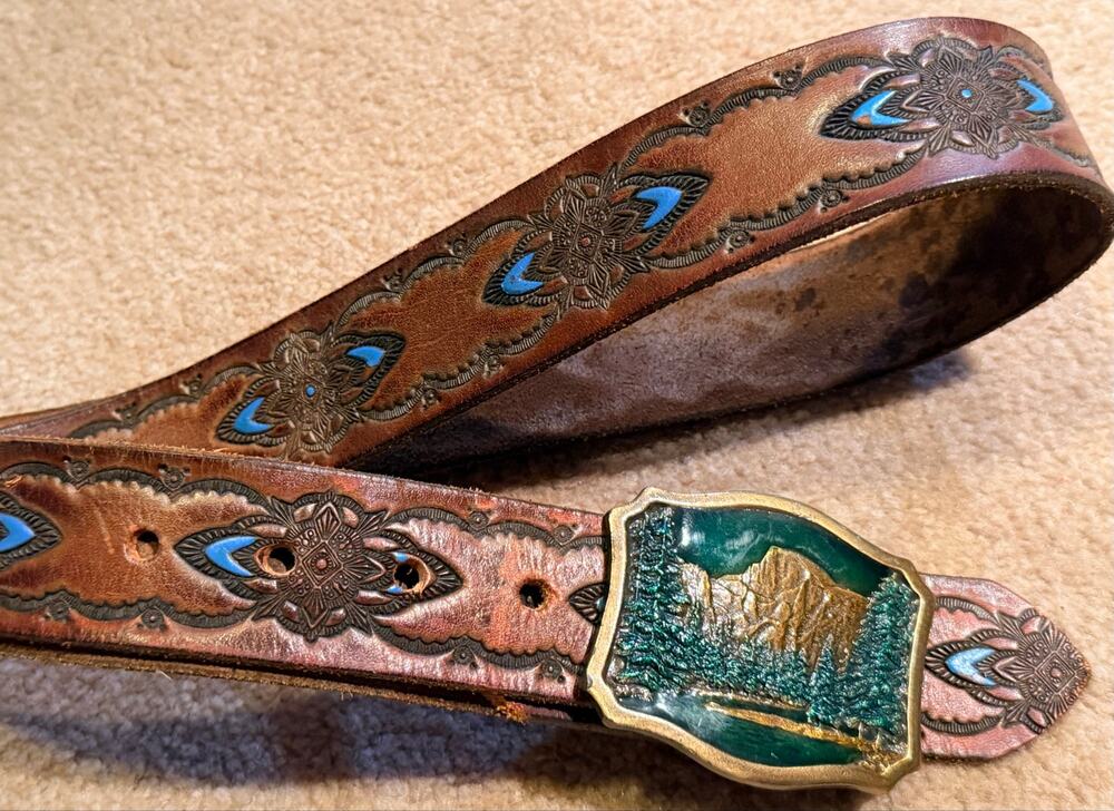 Vintage 1977 Indiana Metal Yosemite National Park Belt Buckle & Leather Strap